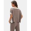 imageEXLURA Womens Summer 2 Piece Outfits Color Block Short Sleeve Tops Tracksuit Wide Leg Pants Matching Set Lounge Sets 2025Coffee