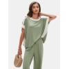 imageEXLURA Womens Summer 2 Piece Outfits Color Block Short Sleeve Tops Tracksuit Wide Leg Pants Matching Set Lounge Sets 2025Grey Green