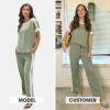imageEXLURA Womens Summer 2 Piece Outfits Color Block Short Sleeve Tops Tracksuit Wide Leg Pants Matching Set Lounge Sets 2025Grey Green