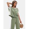imageEXLURA Womens Summer 2 Piece Outfits Color Block Short Sleeve Tops Tracksuit Wide Leg Pants Matching Set Lounge Sets 2025Grey Green