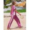 imageEXLURA Womens Summer 2 Piece Outfits Color Block Short Sleeve Tops Tracksuit Wide Leg Pants Matching Set Lounge Sets 2025Rose Red