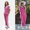 imageEXLURA Womens Summer 2 Piece Outfits Color Block Short Sleeve Tops Tracksuit Wide Leg Pants Matching Set Lounge Sets 2025Rose Red