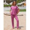 imageEXLURA Womens Summer 2 Piece Outfits Color Block Short Sleeve Tops Tracksuit Wide Leg Pants Matching Set Lounge Sets 2025Rose Red