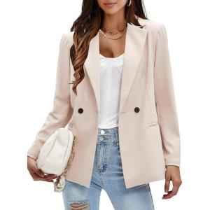 imageEXLURA Womens Business Casual Blazers Lightweight Long Sleeve Knit Lapel Loose Fit Work Office Suit Jackets with Pocket 2025Apricot