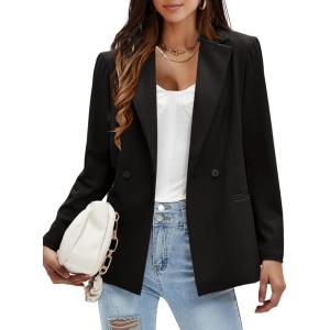 imageEXLURA Womens Business Casual Blazers Lightweight Long Sleeve Knit Lapel Loose Fit Work Office Suit Jackets with Pocket 2025Black