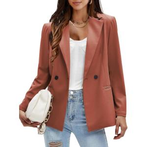 imageEXLURA Womens Business Casual Blazers Lightweight Long Sleeve Knit Lapel Loose Fit Work Office Suit Jackets with Pocket 2025Brown