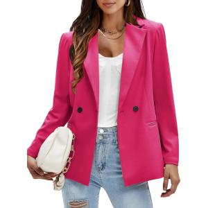 imageEXLURA Womens Business Casual Blazers Lightweight Long Sleeve Knit Lapel Loose Fit Work Office Suit Jackets with Pocket 2025Dusty Red