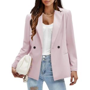 imageEXLURA Womens Business Casual Blazers Lightweight Long Sleeve Knit Lapel Loose Fit Work Office Suit Jackets with Pocket 2025Grey Pink