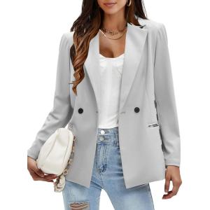 imageEXLURA Womens Business Casual Blazers Lightweight Long Sleeve Knit Lapel Loose Fit Work Office Suit Jackets with Pocket 2025Light Grey