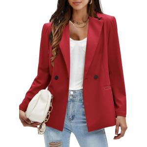 imageEXLURA Womens Business Casual Blazers Lightweight Long Sleeve Knit Lapel Loose Fit Work Office Suit Jackets with Pocket 2025Red