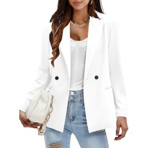 imageEXLURA Womens Business Casual Blazers Lightweight Long Sleeve Knit Lapel Loose Fit Work Office Suit Jackets with Pocket 2025White