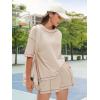 imageEXLURA Womens Casual Summer 2 Piece Sets 100 Cotton Short Sleeve Tshirt and Shorts Matching Sweatsuits Lounge Set 2025Apricot