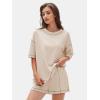 imageEXLURA Womens Casual Summer 2 Piece Sets 100 Cotton Short Sleeve Tshirt and Shorts Matching Sweatsuits Lounge Set 2025Apricot