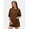 imageEXLURA Womens Casual Summer 2 Piece Sets 100 Cotton Short Sleeve Tshirt and Shorts Matching Sweatsuits Lounge Set 2025Brown