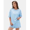imageEXLURA Womens Casual Summer 2 Piece Sets 100 Cotton Short Sleeve Tshirt and Shorts Matching Sweatsuits Lounge Set 2025Light Blue
