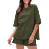 imageEXLURA Womens Casual Summer 2 Piece Sets 100 Cotton Short Sleeve Tshirt and Shorts Matching Sweatsuits Lounge Set 2025Army Green