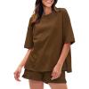 imageEXLURA Womens Casual Summer 2 Piece Sets 100 Cotton Short Sleeve Tshirt and Shorts Matching Sweatsuits Lounge Set 2025Brown