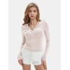 imageEXLURA Womens 2025 Spring Long Sleeve Henley T Shirts Button Ribbed Knit Slim Fit Casual Basic TopsApricot