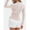 imageEXLURA Womens 2025 Spring Long Sleeve Henley T Shirts Button Ribbed Knit Slim Fit Casual Basic TopsApricot
