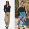 imageEXLURA Womens 2025 Spring Long Sleeve Henley T Shirts Button Ribbed Knit Slim Fit Casual Basic TopsBlack