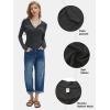imageEXLURA Womens 2025 Spring Long Sleeve Henley T Shirts Button Ribbed Knit Slim Fit Casual Basic TopsDark Grey