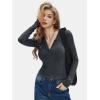 imageEXLURA Womens 2025 Spring Long Sleeve Henley T Shirts Button Ribbed Knit Slim Fit Casual Basic TopsDark Grey