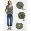 imageEXLURA Womens 2025 Spring Long Sleeve Henley T Shirts Button Ribbed Knit Slim Fit Casual Basic TopsGrey Green