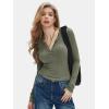 imageEXLURA Womens 2025 Spring Long Sleeve Henley T Shirts Button Ribbed Knit Slim Fit Casual Basic TopsGrey Green