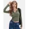 imageEXLURA Womens 2025 Spring Long Sleeve Henley T Shirts Button Ribbed Knit Slim Fit Casual Basic TopsGrey Green