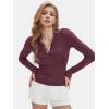 imageEXLURA Womens 2025 Spring Long Sleeve Henley T Shirts Button Ribbed Knit Slim Fit Casual Basic TopsWine Red