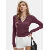 imageEXLURA Womens 2025 Spring Long Sleeve Henley T Shirts Button Ribbed Knit Slim Fit Casual Basic TopsWine Red