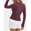 imageEXLURA Womens 2025 Spring Long Sleeve Henley T Shirts Button Ribbed Knit Slim Fit Casual Basic TopsWine Red