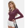 imageEXLURA Womens 2025 Spring Long Sleeve Henley T Shirts Button Ribbed Knit Slim Fit Casual Basic TopsWine Red