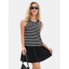 imageEXLURA Womens Summer Sleeveless Sundress 2025 Casual Striped Patchwork Mini Tank Dress with PocketsBlack Apricot