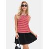 imageEXLURA Womens Summer Sleeveless Sundress 2025 Casual Striped Patchwork Mini Tank Dress with PocketsRed White