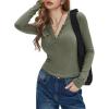 imageEXLURA Womens 2025 Spring Long Sleeve Henley T Shirts Button Ribbed Knit Slim Fit Casual Basic TopsGrey Green