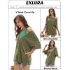 imageEXLURA Womens Casual Oversized V Neck TShirts Tops Reversible Athletic Workout Crew Neck Fashion Trendy TeeArmy Green