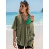 imageEXLURA Womens Casual Oversized V Neck TShirts Tops Reversible Athletic Workout Crew Neck Fashion Trendy TeeArmy Green