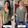 imageEXLURA Womens Casual Oversized V Neck TShirts Tops Reversible Athletic Workout Crew Neck Fashion Trendy TeeArmy Green