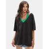 imageEXLURA Womens Casual Oversized V Neck TShirts Tops Reversible Athletic Workout Crew Neck Fashion Trendy TeeBlack