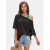 imageEXLURA Womens Casual Oversized V Neck TShirts Tops Reversible Athletic Workout Crew Neck Fashion Trendy TeeBlack
