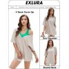 imageEXLURA Womens Casual Oversized V Neck TShirts Tops Reversible Athletic Workout Crew Neck Fashion Trendy TeeKhaki