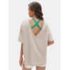 imageEXLURA Womens Casual Oversized V Neck TShirts Tops Reversible Athletic Workout Crew Neck Fashion Trendy TeeKhaki