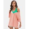 imageEXLURA Womens Casual Oversized V Neck TShirts Tops Reversible Athletic Workout Crew Neck Fashion Trendy TeePink