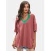 imageEXLURA Womens Casual Oversized V Neck TShirts Tops Reversible Athletic Workout Crew Neck Fashion Trendy TeeRed