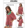 imageEXLURA Womens Casual Oversized V Neck TShirts Tops Reversible Athletic Workout Crew Neck Fashion Trendy TeeRed