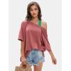 imageEXLURA Womens Casual Oversized V Neck TShirts Tops Reversible Athletic Workout Crew Neck Fashion Trendy TeeRed