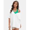 imageEXLURA Womens Casual Oversized V Neck TShirts Tops Reversible Athletic Workout Crew Neck Fashion Trendy TeeWhite