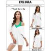 imageEXLURA Womens Casual Oversized V Neck TShirts Tops Reversible Athletic Workout Crew Neck Fashion Trendy TeeWhite