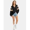 imageEXLURA Womens Oversized V Neck Henley Shirt Patchwork 2024 Color Block Sweatshirt Long Sleeve Button Pullover Tunic TopsBlack